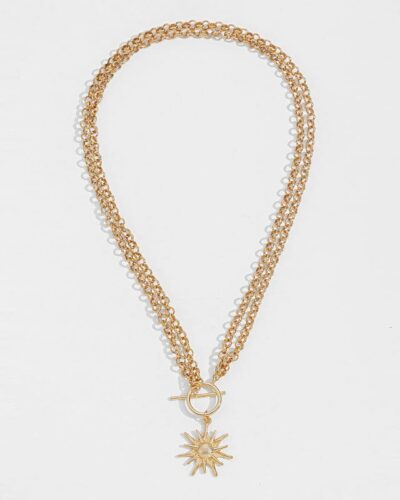 Chunky Gold Stacked Necklaces OT Buckle Sun Pendant Hip-hop