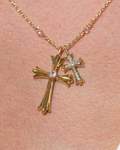 Gold Everyday Cross Necklace with Zircon