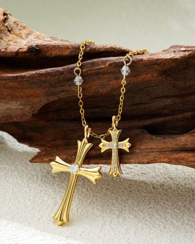 Gold Everyday Cross Necklace with Zircon