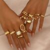 Gold Irregular Adjustable Vintage Bridal Ring Set