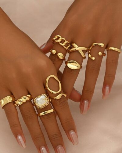 Gold Irregular Adjustable Vintage Bridal Ring Set