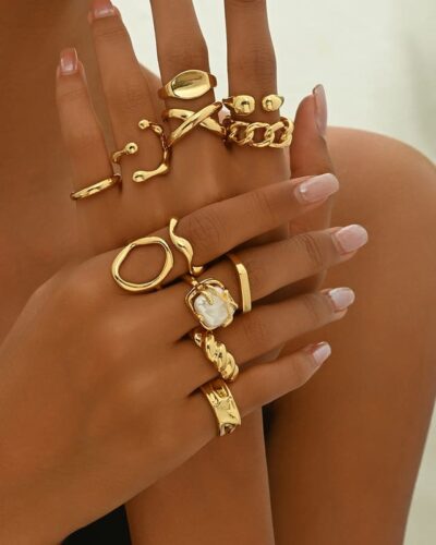 Gold Irregular Adjustable Vintage Bridal Ring Set