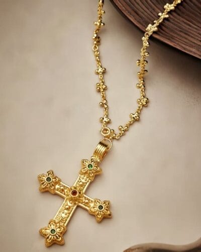 Gold Long Cubic Zirconia Cross Pendant Necklace Unisex