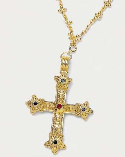 Gold Long Cubic Zirconia Cross Pendant Necklace Unisex
