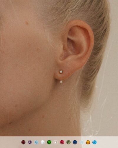 Minimalist Double Diamond 18K Gold Birthstone Earrings Studs