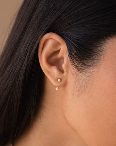 Minimalist Double Diamond 18K Gold Birthstone Earrings Studs