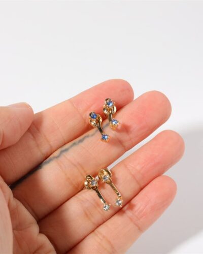 Minimalist Double Diamond 18K Gold Birthstone Earrings Studs