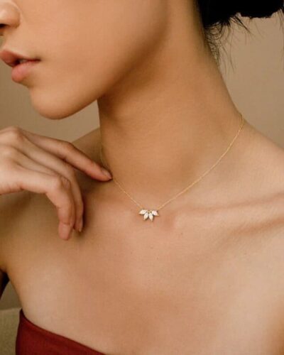 Gold Minimalist Leaf Marquise Cut Diamond Necklace