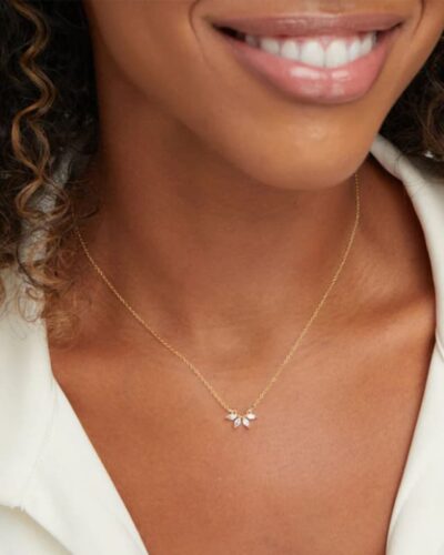 Gold Minimalist Leaf Marquise Cut Diamond Necklace