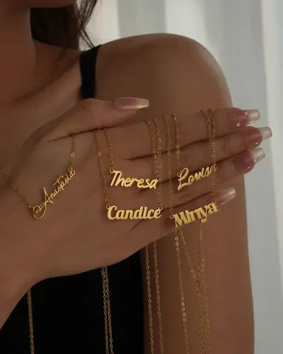 Gold Plated Stainless Steel Customised Necklace with Name Pendant