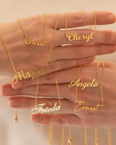 Gold Plated Stainless Steel Customised Necklace with Name Pendant