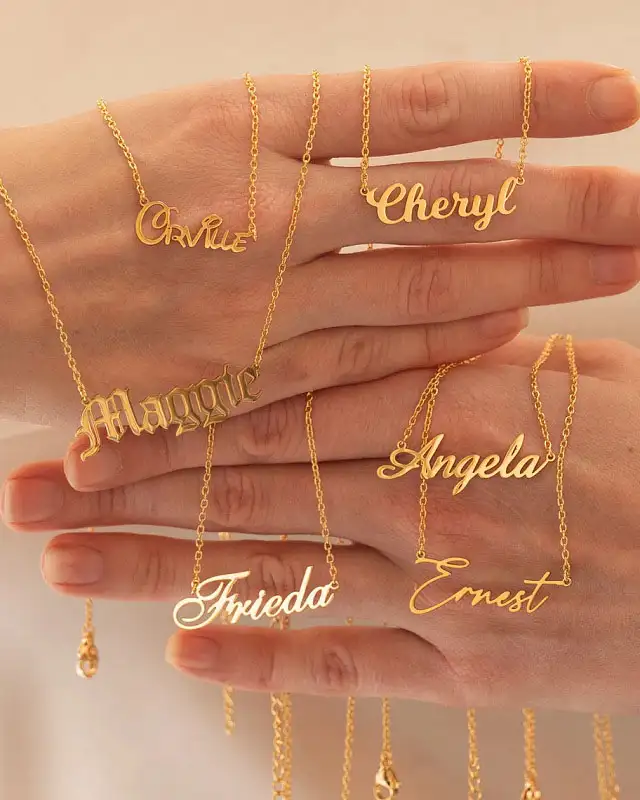 Gold Plated Stainless Steel Customised Necklace with Name Pendant