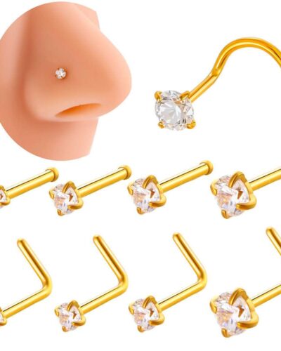 Gold Plated Surgical Stainless Steel Nose Ring with Zircon