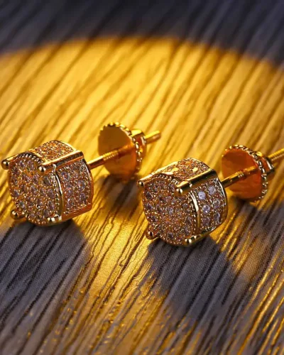Gold Plated Zircon Vintage Round Earrings for Women Men