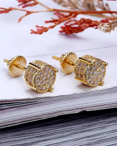 Gold Plated Zircon Vintage Round Earrings for Women Men 2