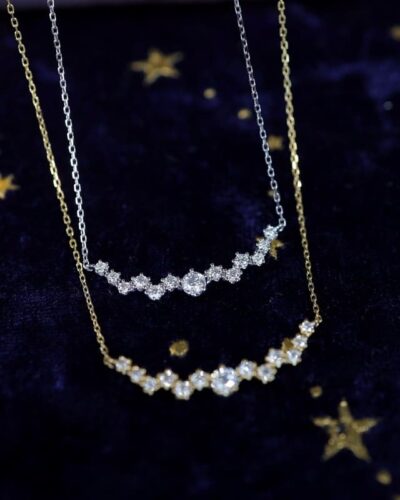 Gold Smile Diamond Curved Bar Necklace April Birthstone Gift