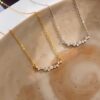 Gold Smile Diamond Curved Bar Necklace April Birthstone Gift