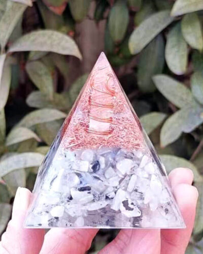 Gray Moonstone Chips Large Crystal Pyramid with SBB Coil
