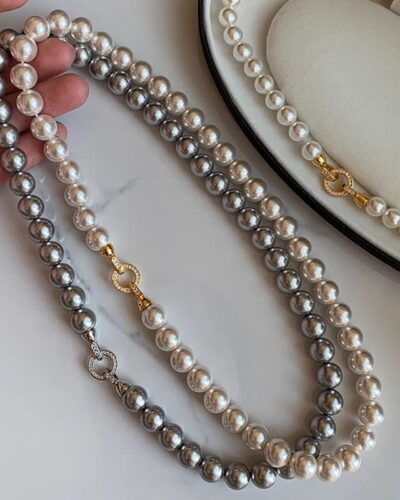 Gray White Beaded Pearl Necklace Choker