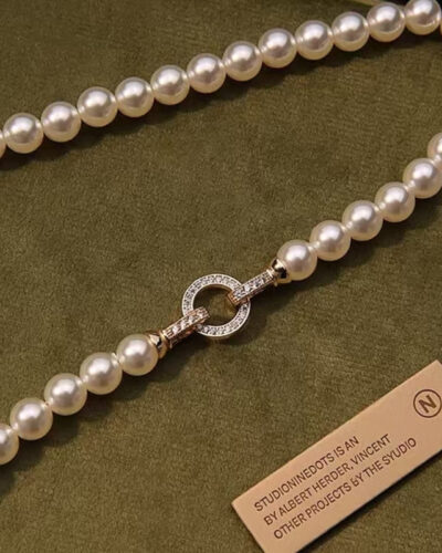 Gray White Pearl Necklace Choker Sweater Chain