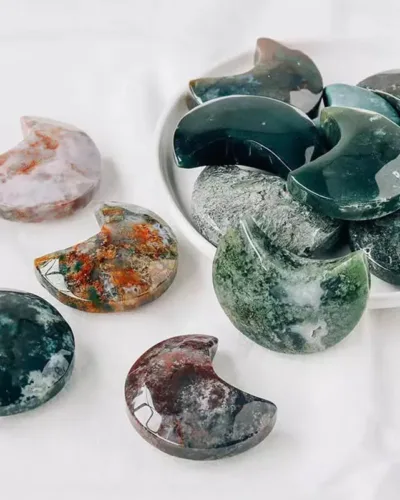 Green Moon Moss Agate Gemstone Carvings