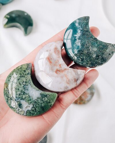 Green Moon Moss Agate Gemstone Carvings