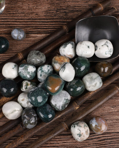 Green Moss Agate Tumbled Rocks Bulk Garden Decor