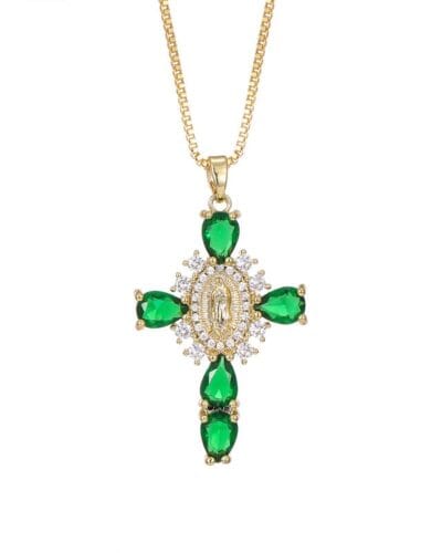 Shiny Zircon Gold Virgin Mary Cross Necklace Pendant