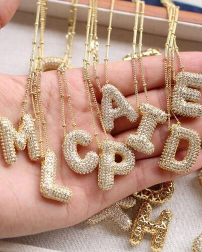 HIP HOP Bead-Accented Cubic Zirconia Letter Necklace