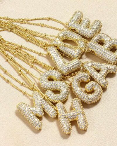 Alternative view of HIP HOP Bead-Accented Cubic Zirconia Letter Necklace