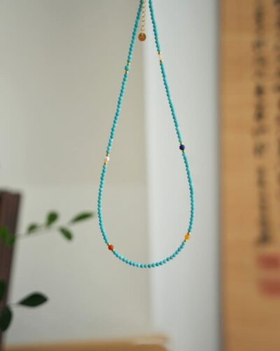Handmade Beaded Turquoise Birthstone December Necklace Choker