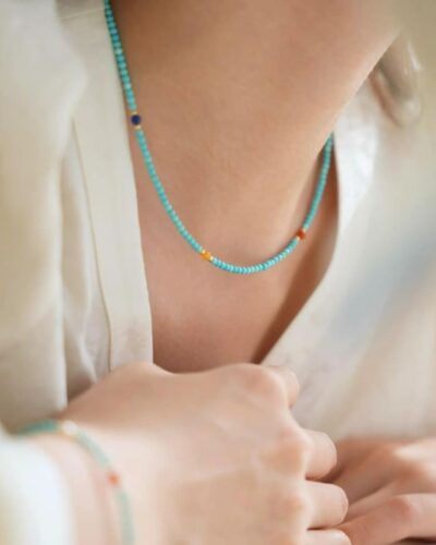 Handmade Beaded Turquoise Birthstone December Necklace Choker