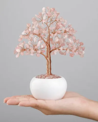 Healing Amethyst Rose Quartz Gemstone Bonsai Tree