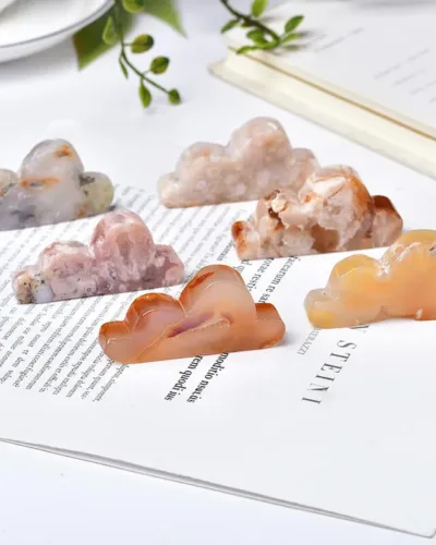 Healing Cloud Sakura Agate Stone Carvings Crystal