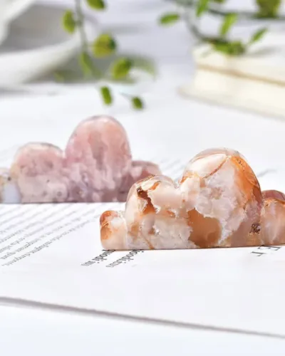 Healing Cloud Sakura Agate Stone Carvings Crystal