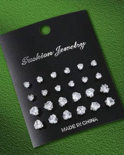 12Pairs Simple Rhinestone Stainless Steel Earring Studs