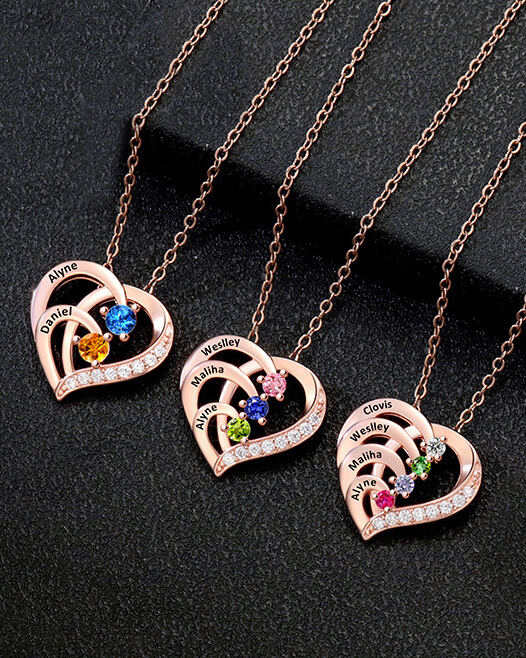 Heart Custom Name Necklace Promise Birthstones Christmas Jewelry Gifts