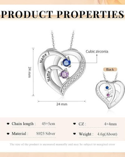 Heart Custom Name Necklace Promise Birthstones 11