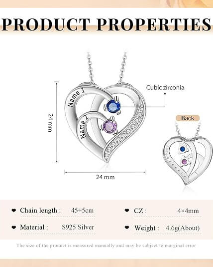 Heart Custom Name Necklace Promise Birthstones Christmas Jewelry Gifts - Image 5