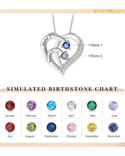 Heart Custom Name Necklace Promise Birthstones 12