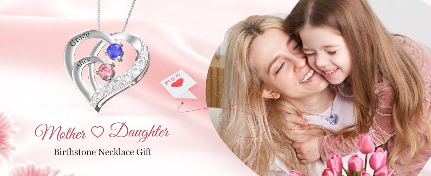 Heart Custom Name Necklace Promise Birthstones 15