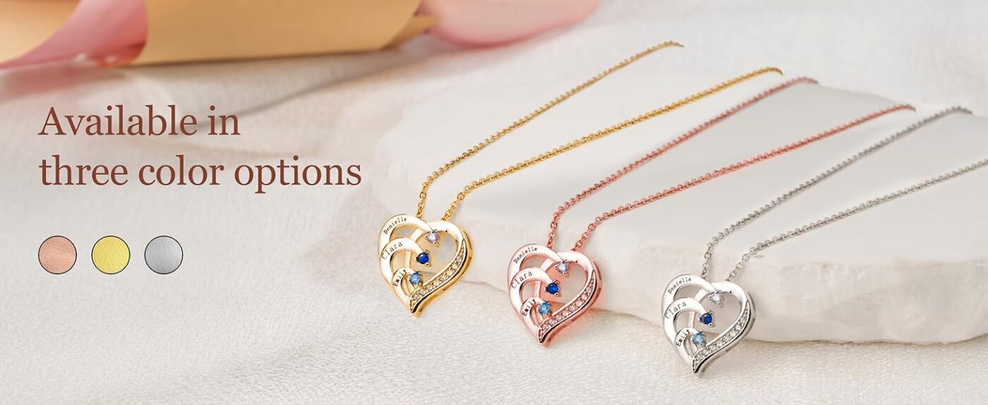 Heart Custom Name Necklace Promise Birthstones 16