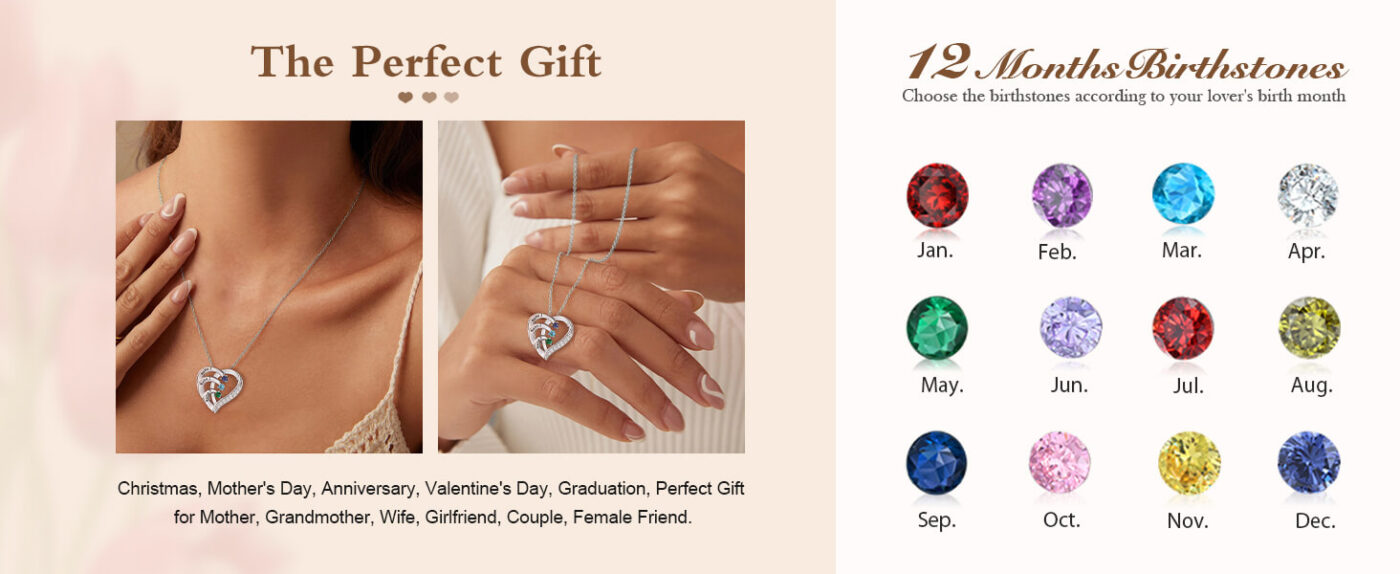 Heart Custom Name Necklace Promise Birthstones 19