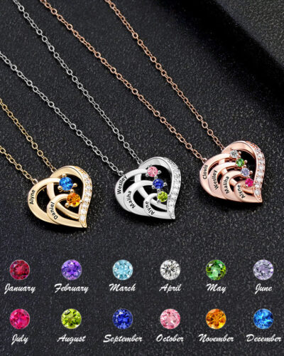Alternative view of Heart Custom Name Necklace Promise Birthstones Christmas Jewelry Gifts