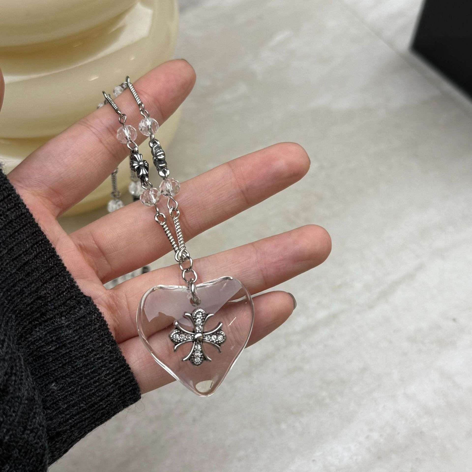 Heart Black Gothic Cross Necklace with Stainless Steel Chain - immagine 7