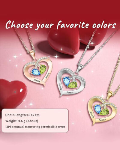 Heart Pendant Personalized Birthstone Necklace 3