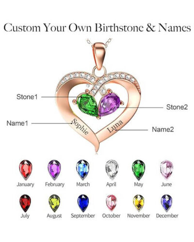 Heart Pendant Personalized Birthstone Necklace 4