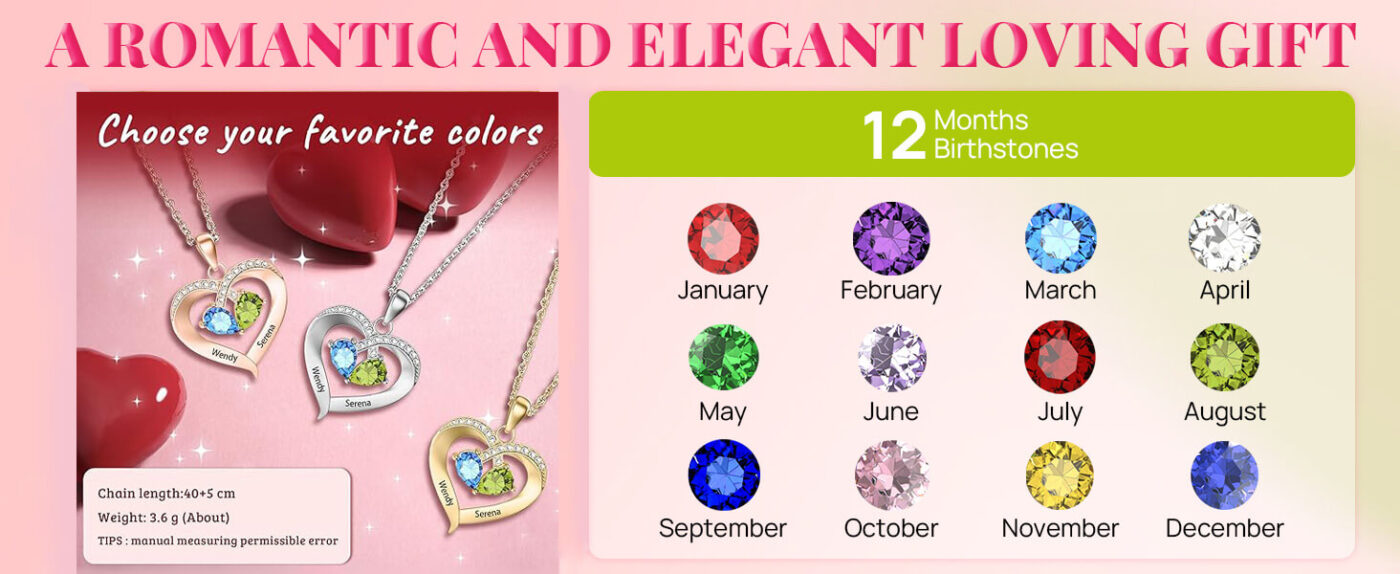 Heart Pendant Personalized Birthstone Necklace 6