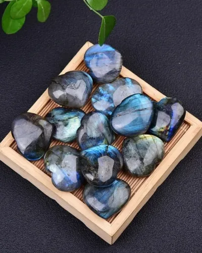 Heart Polished Blue Moonstone Labradorite Stone