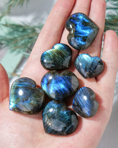 Heart Polished Blue Moonstone Labradorite Stone